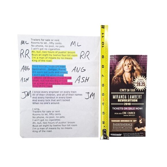 Miranda Lambert Concert Stage Used Lyrics Sheet King of the Road and 2010 Flyer - Picture 4 of 4
